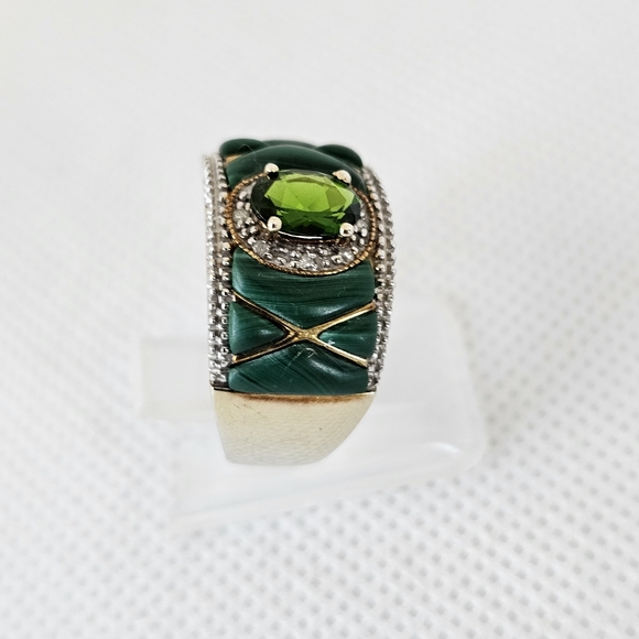 Vintage Genuine Malachite & Green Crome Diopsides. Vermeil Size 8 - Picture 3 of 7